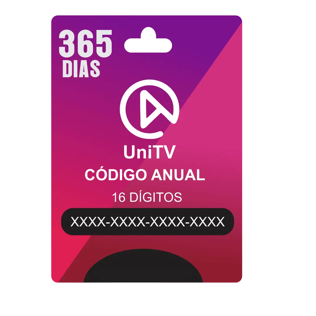 Cartão de recarga UniTV anual 365 dias com código de ativação de 16 dígitos para renovar assinatura UniTV