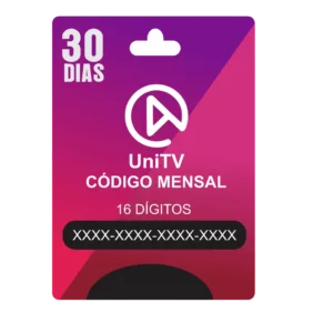 Cartão de recarga UniTV mensal 30 dias com código de ativação de 16 dígitos para renovar assinatura UniTV